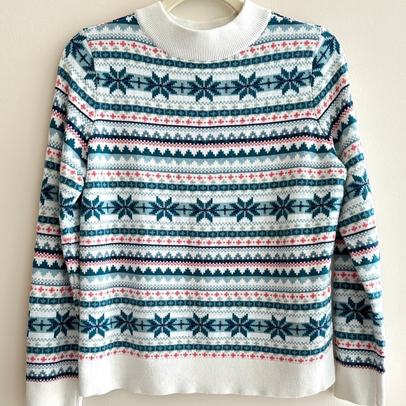Talbots Petites Fair Isle Mockneck Pullover Sweater, Size Medium - Picture 15 of 15